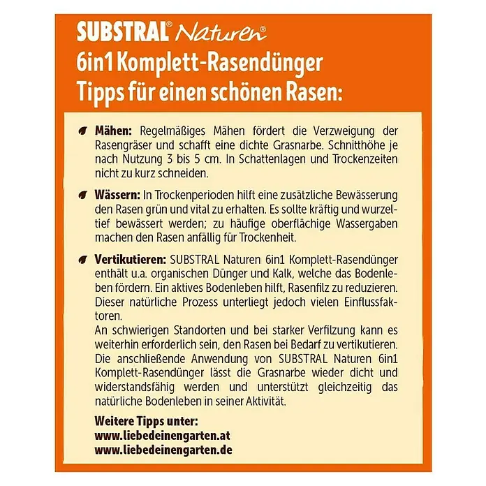 Substral Naturen Rasendünger 6 in1 - 10 kg, Inhalt ausreichend für ca.: 135 m² - Rückansicht