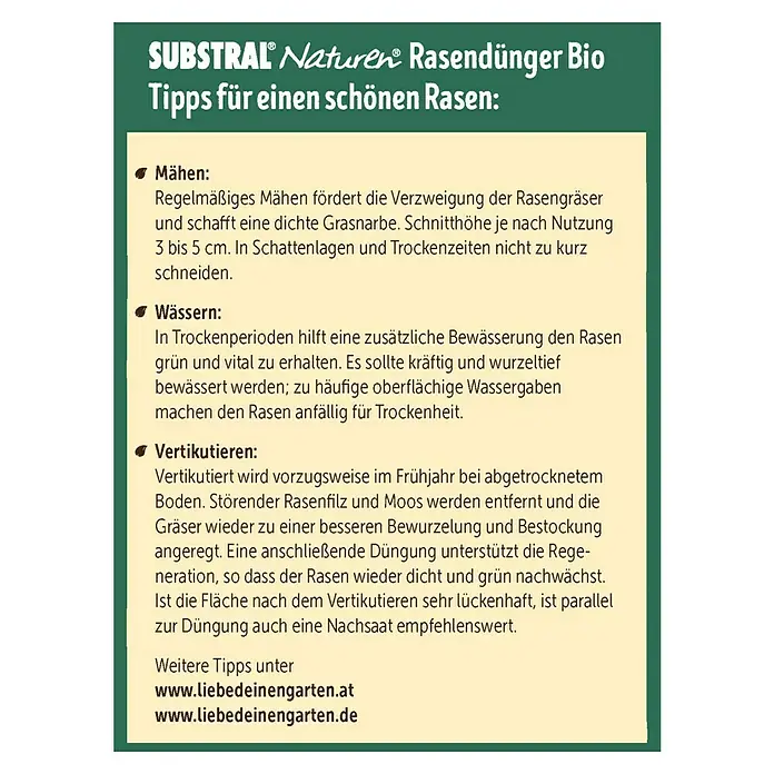 Naturen Bio Rasendünger - 10 kg, Inhalt ausreichend für ca.: 500 m² - Rückansicht