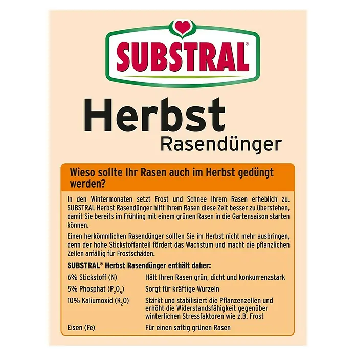 Substral Herbstrasendünger - 6,25 kg, Inhalt ausreichend für ca.: 250 m² - Rückansicht