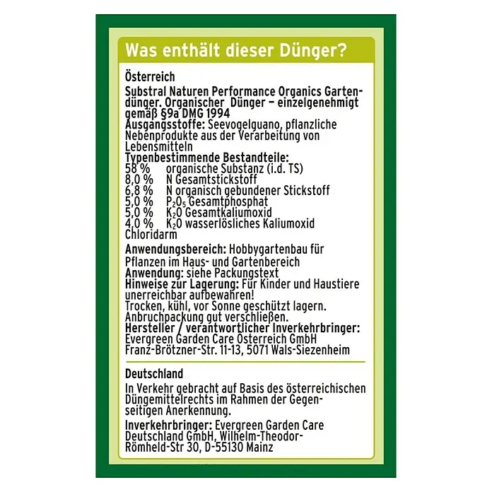 Substral Naturen Bio-Gartendünger - 1 kg, Inhalt ausreichend für ca.: 8 - 10 m² - Rückansicht