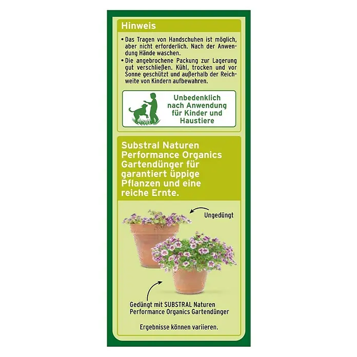Substral Naturen Bio-Gartendünger - 1 kg, Inhalt ausreichend für ca.: 8 - 10 m² - Rückansicht