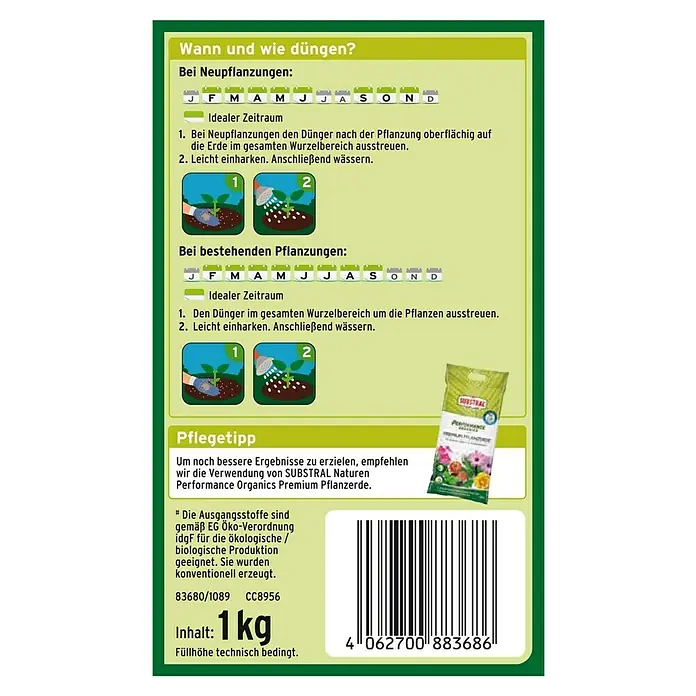 Substral Naturen Bio-Gartendünger - 1 kg, Inhalt ausreichend für ca.: 8 - 10 m² - Rückansicht