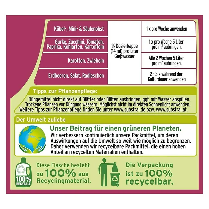 Substral Naturen Obst- & Gemüsenahrung - 1 l, Inhalt ausreichend für ca.: 100 l Gießwasser - Rückansicht