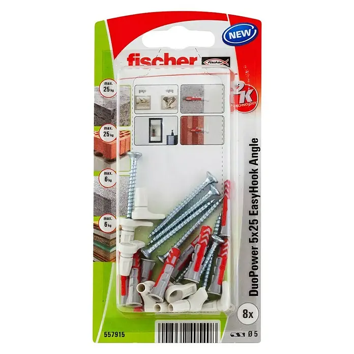 Fischer Duopower Alcayata Easyhook - Ø x L: 5 x 25 mm, Acero, 8 ud. - Vista frontal