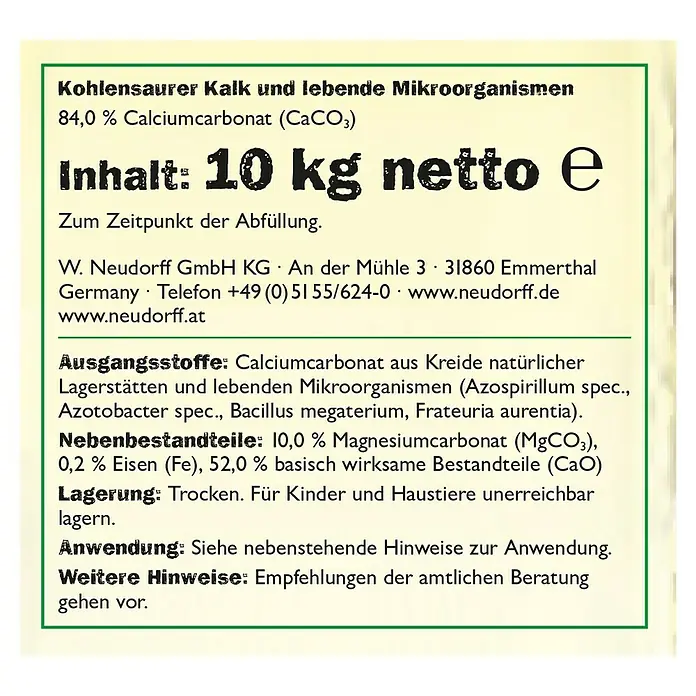 Neudorff Azet Vitalkalk - 10 kg, Inhalt ausreichend für ca.: 200 m² - Rückansicht