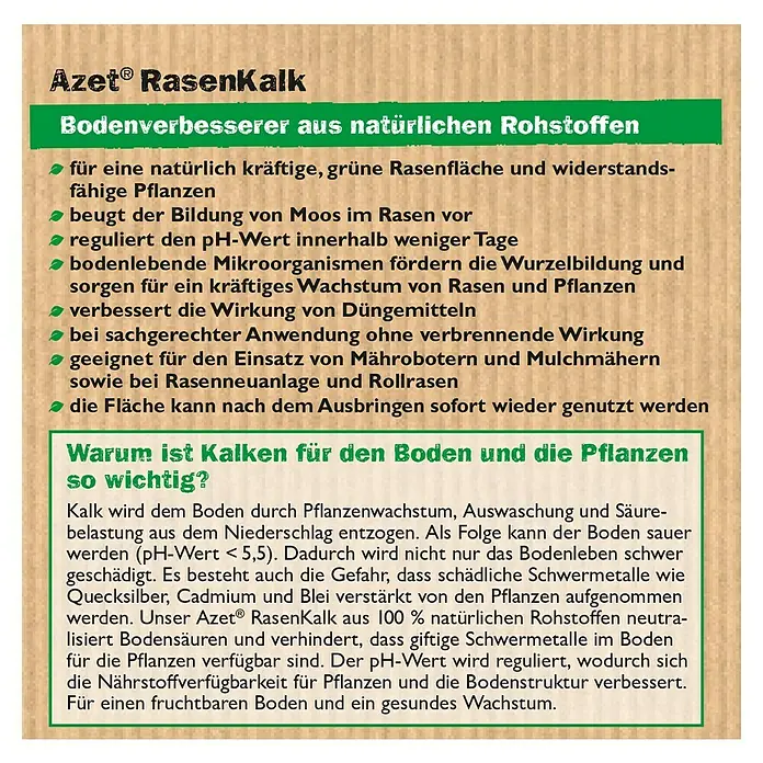 Neudorff Azet Vitalkalk - 10 kg, Inhalt ausreichend für ca.: 200 m² - Rückansicht