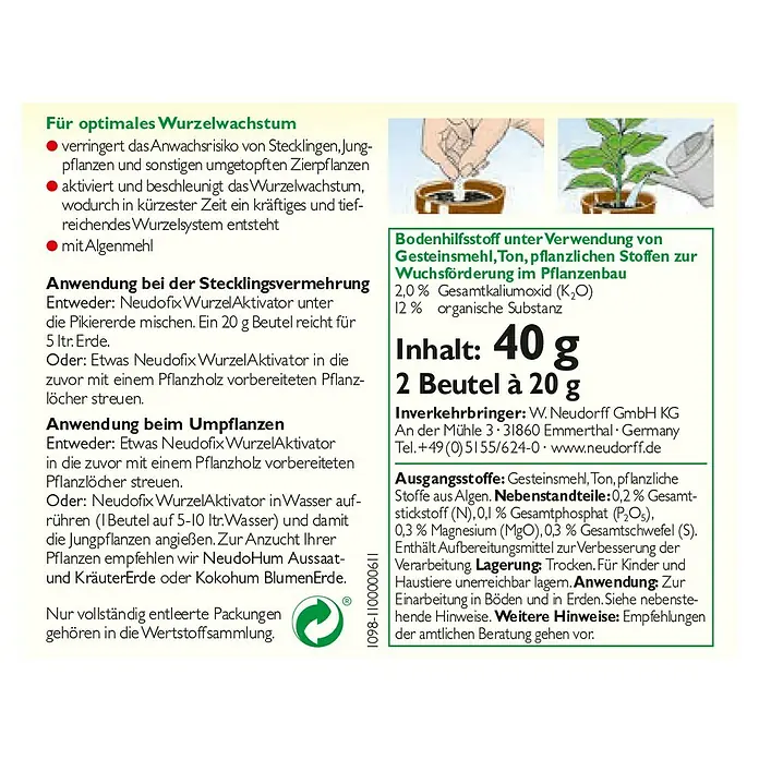 Neudorff Wurzelaktivator Neudofix - 20 g - Rückansicht