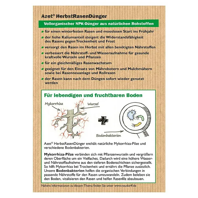 Neudorff Azet Herbstrasendünger - 10 kg, Inhalt ausreichend für ca.: 200 m² - Rückansicht