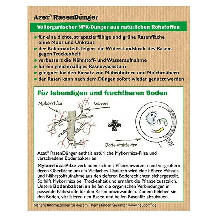 Neudorff Azet Rasendünger - 20 kg, Inhalt ausreichend für ca.: 400 m² - Rückansicht