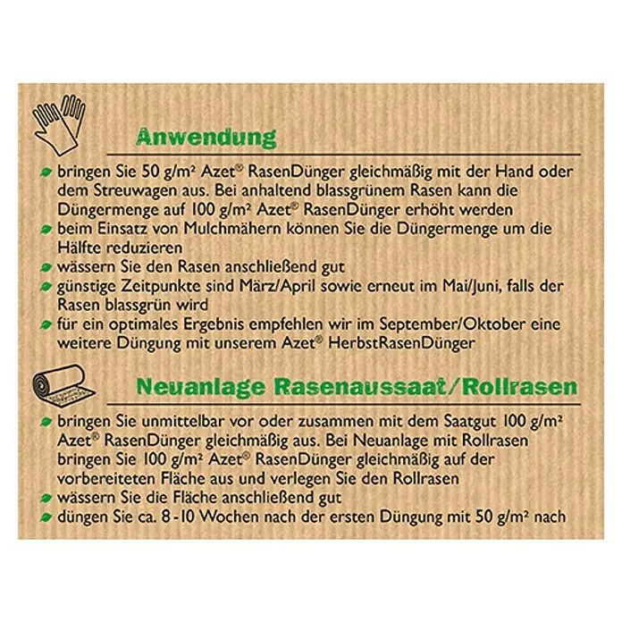 Neudorff Azet Rasendünger - 20 kg, Inhalt ausreichend für ca.: 400 m² - Rückansicht