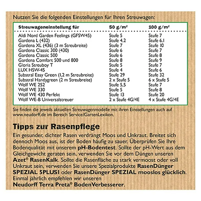 Neudorff Azet Rasendünger - 20 kg, Inhalt ausreichend für ca.: 400 m² - Rückansicht