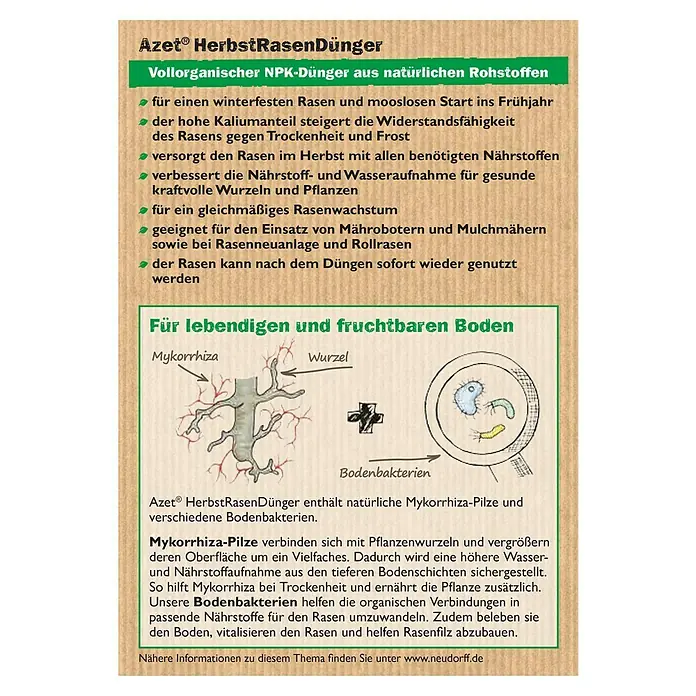 Neudorff Azet Herbstrasendünger - 20 kg, Inhalt ausreichend für ca.: 400 m² - Rückansicht