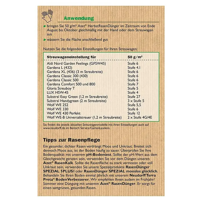 Neudorff Azet Herbstrasendünger - 20 kg, Inhalt ausreichend für ca.: 400 m² - Rückansicht