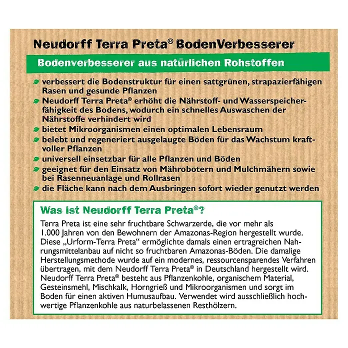 Neudorff Bodenaktivator Terra Preta - 10 kg, Inhalt ausreichend für ca.: 100 m² - Rückansicht