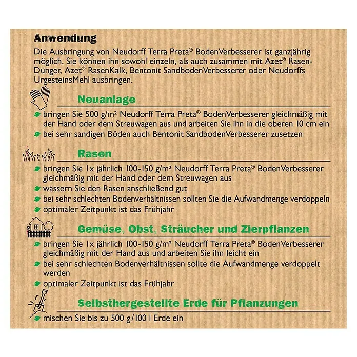 Neudorff Bodenaktivator Terra Preta - 10 kg, Inhalt ausreichend für ca.: 100 m² - Rückansicht