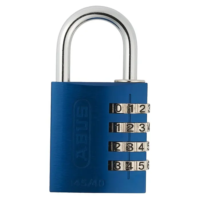 Abus Vorhängezahlenschloss Lock-Tag 145/40 - B x L: 41,5 x 17,5 mm, Aluminium, Anzahl Zahlenrollen: 4 Stk., Blau - Vorderansicht