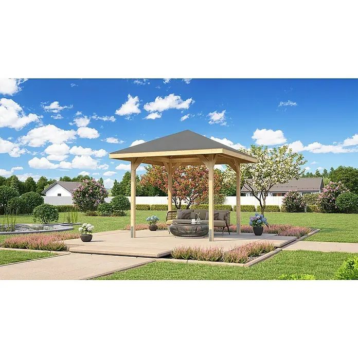 Weka Pavillon Gartenoase 651 - L x B: 294 x 294 cm - Stimmungsaufnahme