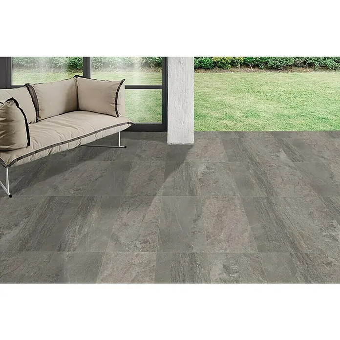 Feinsteinzeugfliese Roccia - L x B x S: 62 x 31 x 0,9 cm, Anthrazit - Stimmungsaufnahme