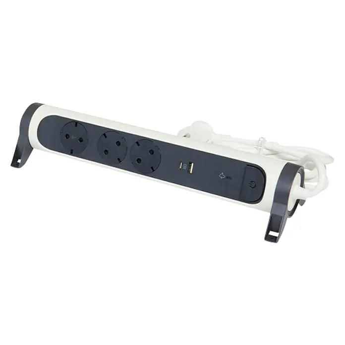 Legrand Base de enchufe múltiple con USB - x 3, Blanco/Negro, Longitud del cable: 1,5 m, 3.680 W - Vista angular
