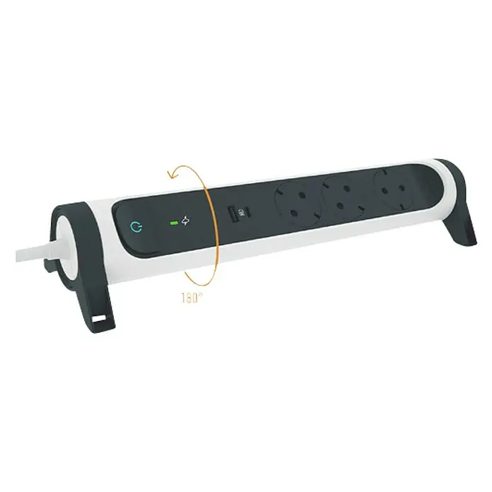 Legrand Base de enchufe múltiple con USB - x 3, Blanco/Negro, Longitud del cable: 1,5 m, 3.680 W - Vista angular