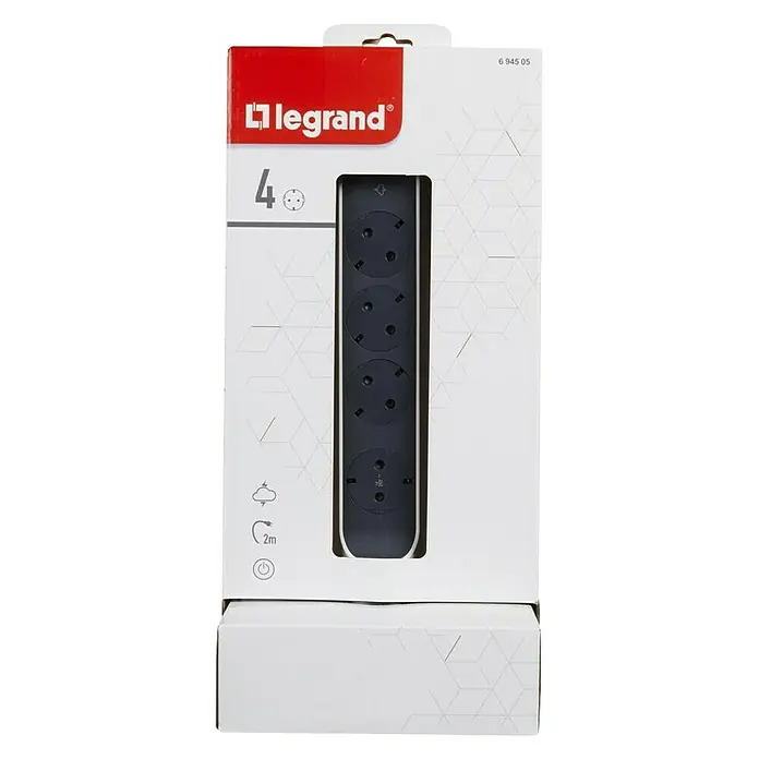 Legrand Steckdosenleiste Vertikal - 4-fach, Kabellänge: 1,5 m, 3.680 W - Vorderansicht