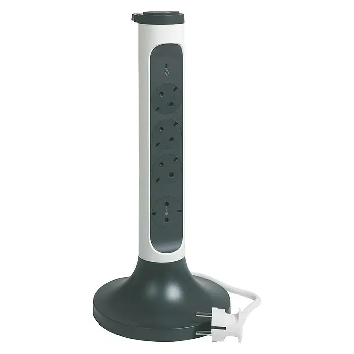 Legrand Base de enchufe múltiple Vertical - x 4, Blanco/Negro, Longitud del cable: 1,5 m, 3.680 W - Vista angular