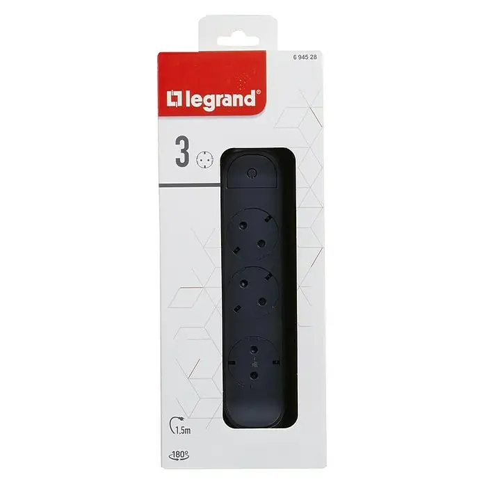 Legrand Steckdosenleiste Einfach - 3-fach, Kabellänge: 1,5 m - Vorderansicht