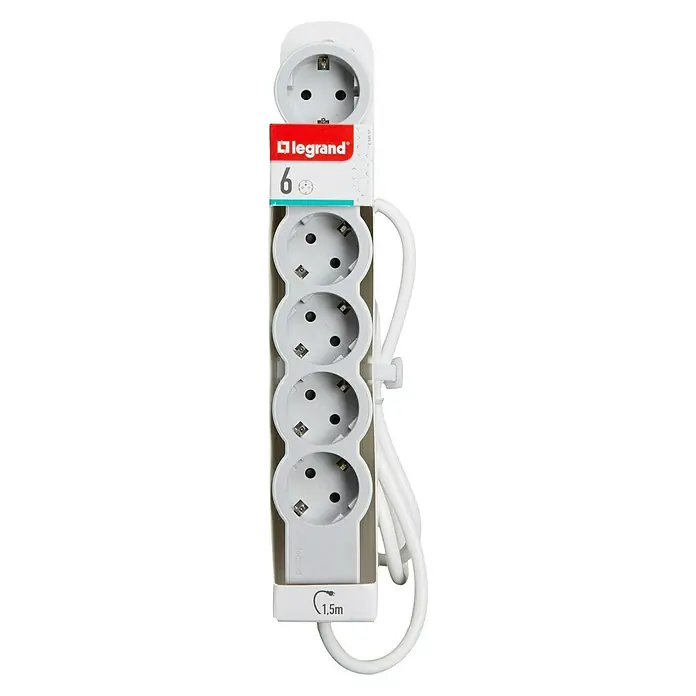Legrand Steckdosenleiste Standard - 6-fach, Kabellänge: 1,5 m, 3.680 W - Vorderansicht