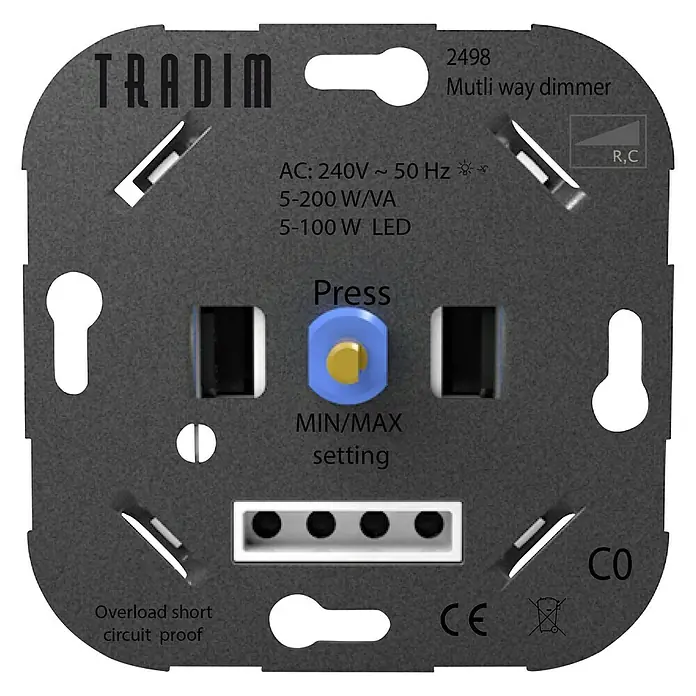 Tradim Led-dimmer Multi Way - Aluminium, Aluminium, Inbouw - Vooraanzicht