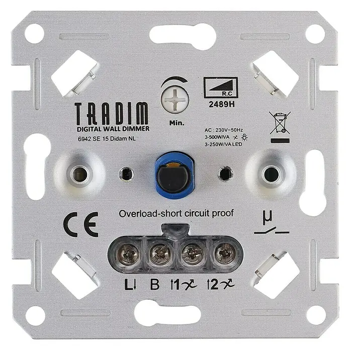 Tradim Led-dimmer Digital - Aluminium, Inbouw - Vooraanzicht