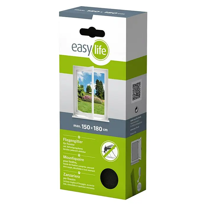 Easy Life Insektenschutzgitter - 150 x 180 cm, Farbe Gewebe: Anthrazit, Klettbefestigung - Diagonale Ansicht