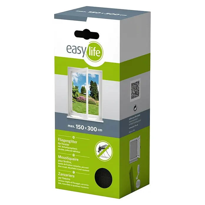Easy Life Insektenschutzgitter - 150 x 300 cm, Farbe Gewebe: Anthrazit, Klettbefestigung - Diagonale Ansicht