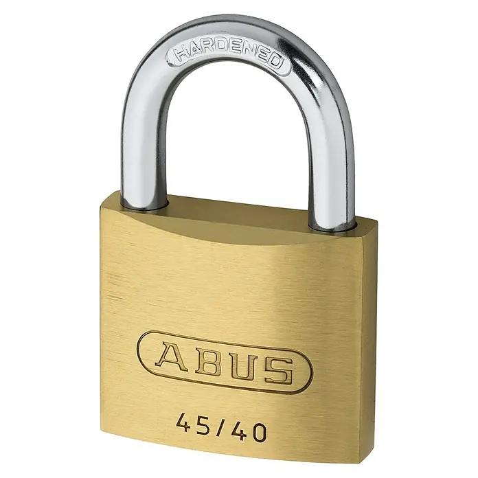 Abus Vorhängeschloss 45/40 - B x H: 39 x 60 mm, Bügelstärke: 6,5 mm, Messing, Anzahl Schlüssel: 2 Stk. - Diagonale Ansicht