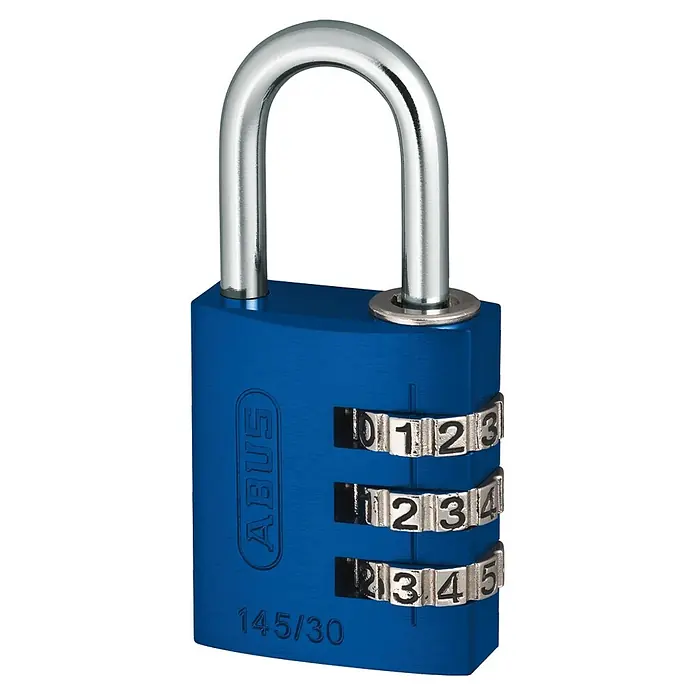 Abus Vorhängezahlenschloss Lock-Tag 145/30 - B x L: 31,5 x 15,5 mm, Aluminium, Anzahl Zahlenrollen: 3 Stk., Blau - Diagonale Ansicht