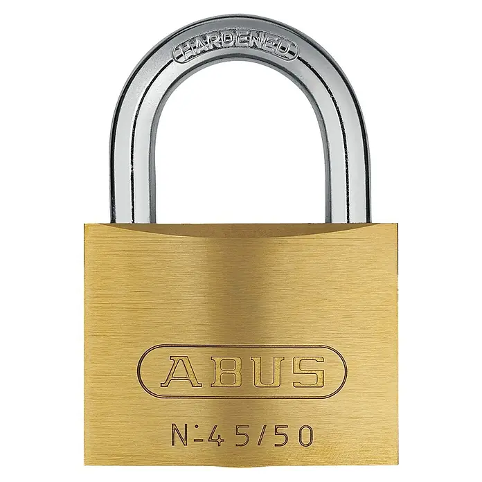 Abus Vorhängeschloss 45/50 - B x H: 48 x 69 mm, Bügelstärke: 7,5 mm, Messing, Anzahl Schlüssel: 2 Stk. - Vorderansicht