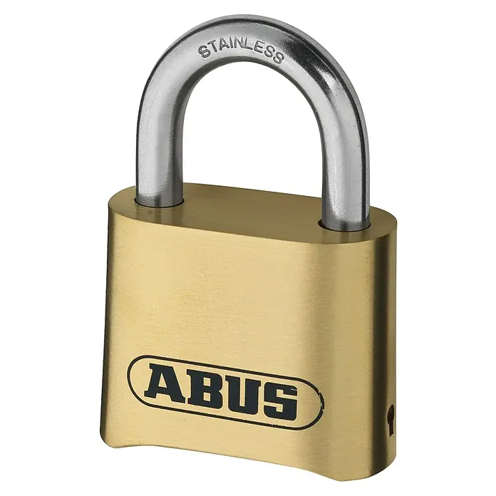 Abus Vorhängezahlenschloss 180IB/50 - B x L: 52 x 24 mm, Messing, Anzahl Zahlenrollen: 4 Stk. - Diagonale Ansicht