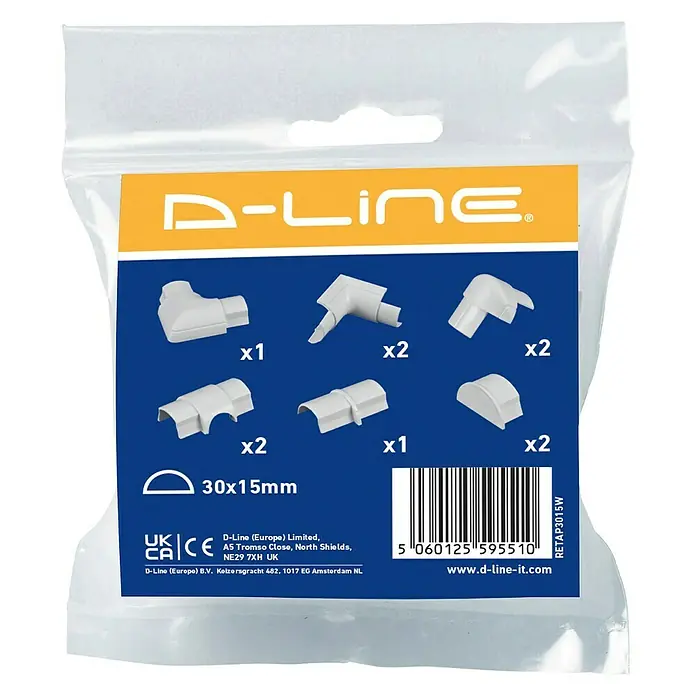 D-Line Kabelkanal-Zubehörkit - Weiß, Passend für: D-Line Kabelkanal 30 x 15 mm - Vorderansicht