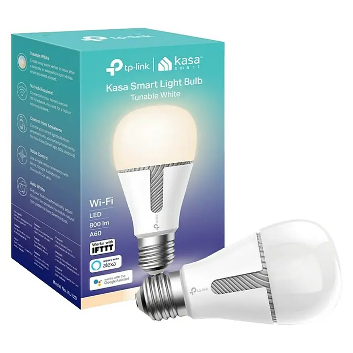 TP-Link Bombilla LED inteligente Kasa Smart - E27, 10 W, Blanco frío, 1 ud. - Vista angular