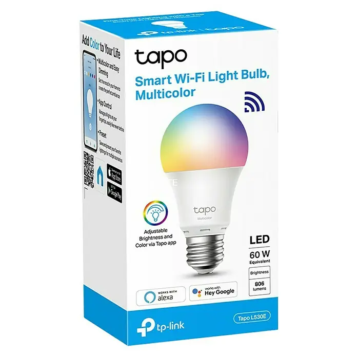 TP-Link Bombilla LED inteligente Tapo L530E - E27, 60 W, Multicolor, 1 ud. - Vista angular