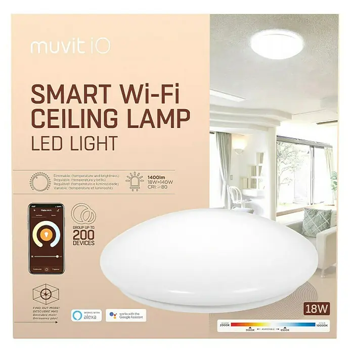 Muvit iO Plafón LED redondo WIFI Blanco - 18 W, Ø x Al: 33 x 9 cm, Blanco frío - Vista frontal