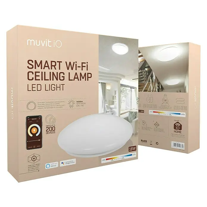 Muvit iO Plafón LED redondo WIFI Blanco - 18 W, Ø x Al: 33 x 9 cm, Blanco frío - Vista angular