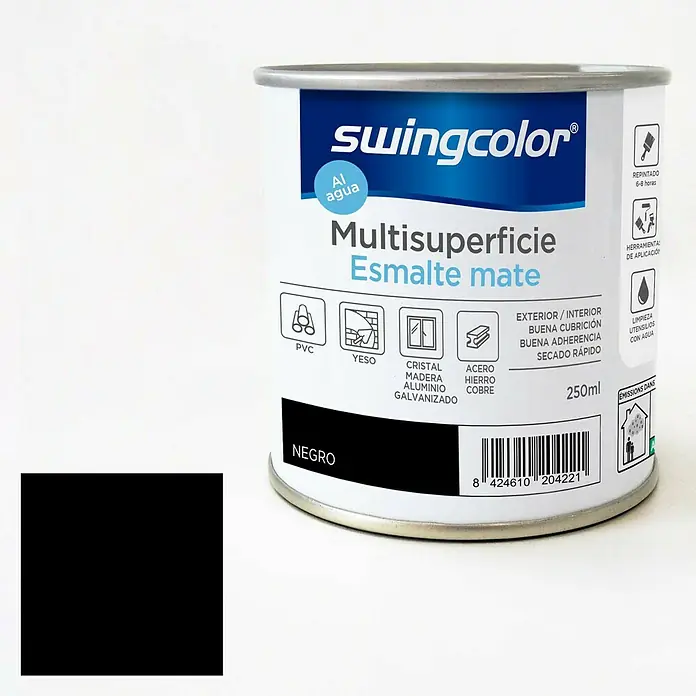 swingcolor Esmalte de color Multisuperficie - Negro, 250 ml, Mate - Vista frontal