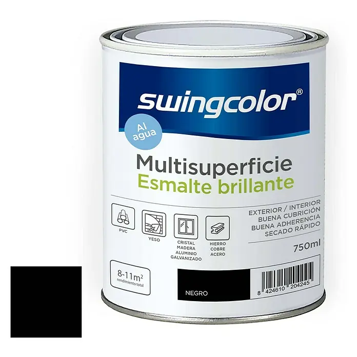 swingcolor Esmalte de color Multisuperficie - Negro, 750 ml, Brillante - Vista frontal