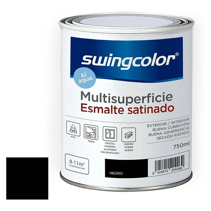 swingcolor Esmalte de color Multisuperficie - Negro, 750 ml, Satinado - Vista frontal