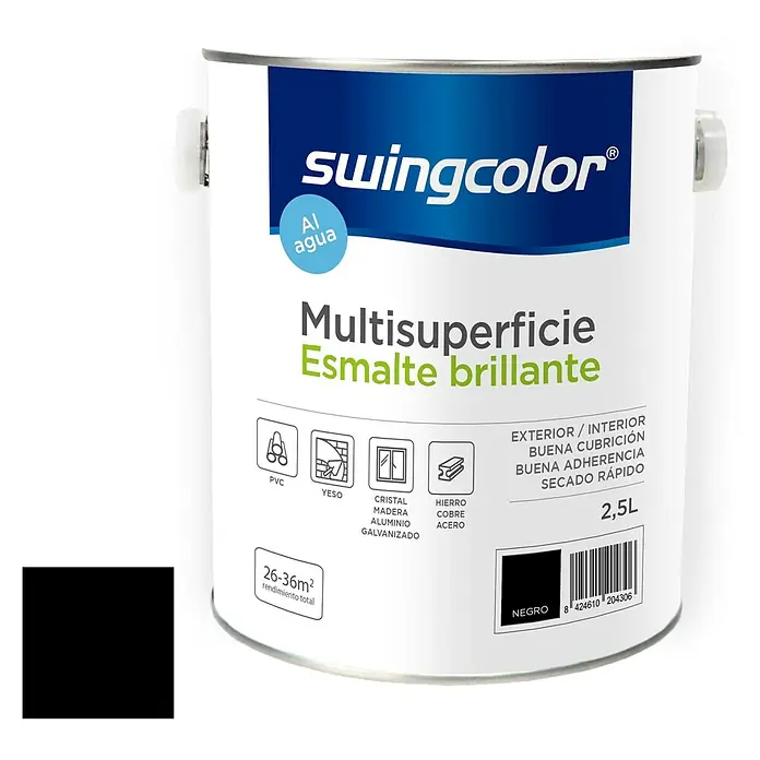 swingcolor Esmalte de color Multisuperficie - Negro, 2,5 l, Brillante - Vista frontal