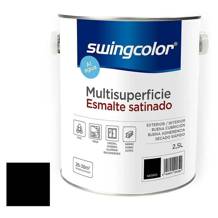 swingcolor Esmalte de color Multisuperficie - Negro, 2,5 l, Satinado - Vista frontal