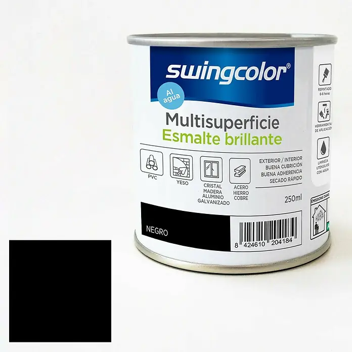 swingcolor Esmalte de color Multisuperficie - Negro, 250 ml, Brillante - Vista frontal