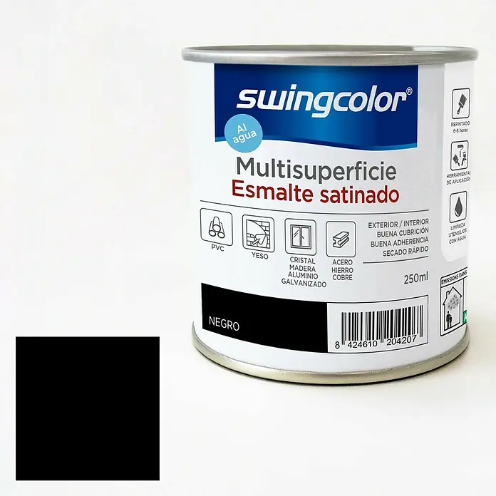 swingcolor Esmalte de color Multisuperficie - Negro, 250 ml, Satinado - Vista frontal