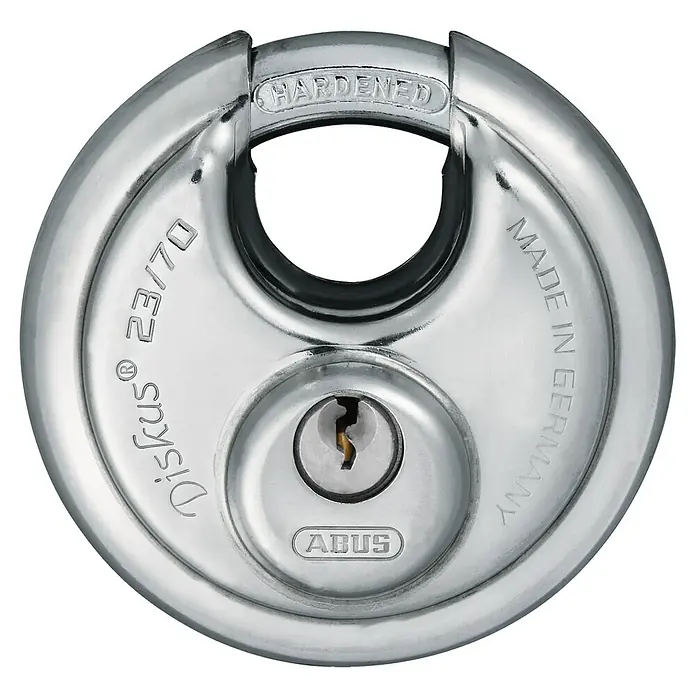 Abus Diskusschloss 23/70 - B x H: 70 x 70 mm, Bügelstärke: 10 mm, Edelstahl - Vorderansicht