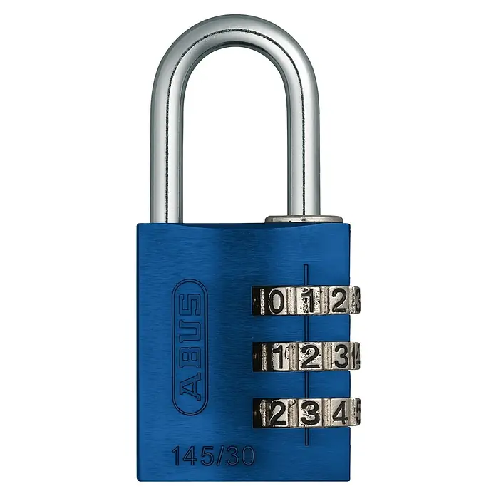 Abus Vorhängezahlenschloss Lock-Tag 145/30 - B x L: 31,5 x 15,5 mm, Aluminium, Anzahl Zahlenrollen: 3 Stk., Blau - Vorderansicht